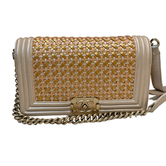Textural Collector Piece: CHANEL Limited Woven Gold Le Boy Medium Shoulder Bag