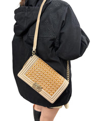 Textural Collector Piece: CHANEL Limited Woven Gold Le Boy Medium Shoulder Bag