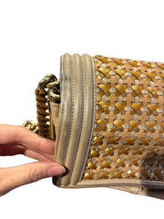 Textural Collector Piece: CHANEL Limited Woven Gold Le Boy Medium Shoulder Bag