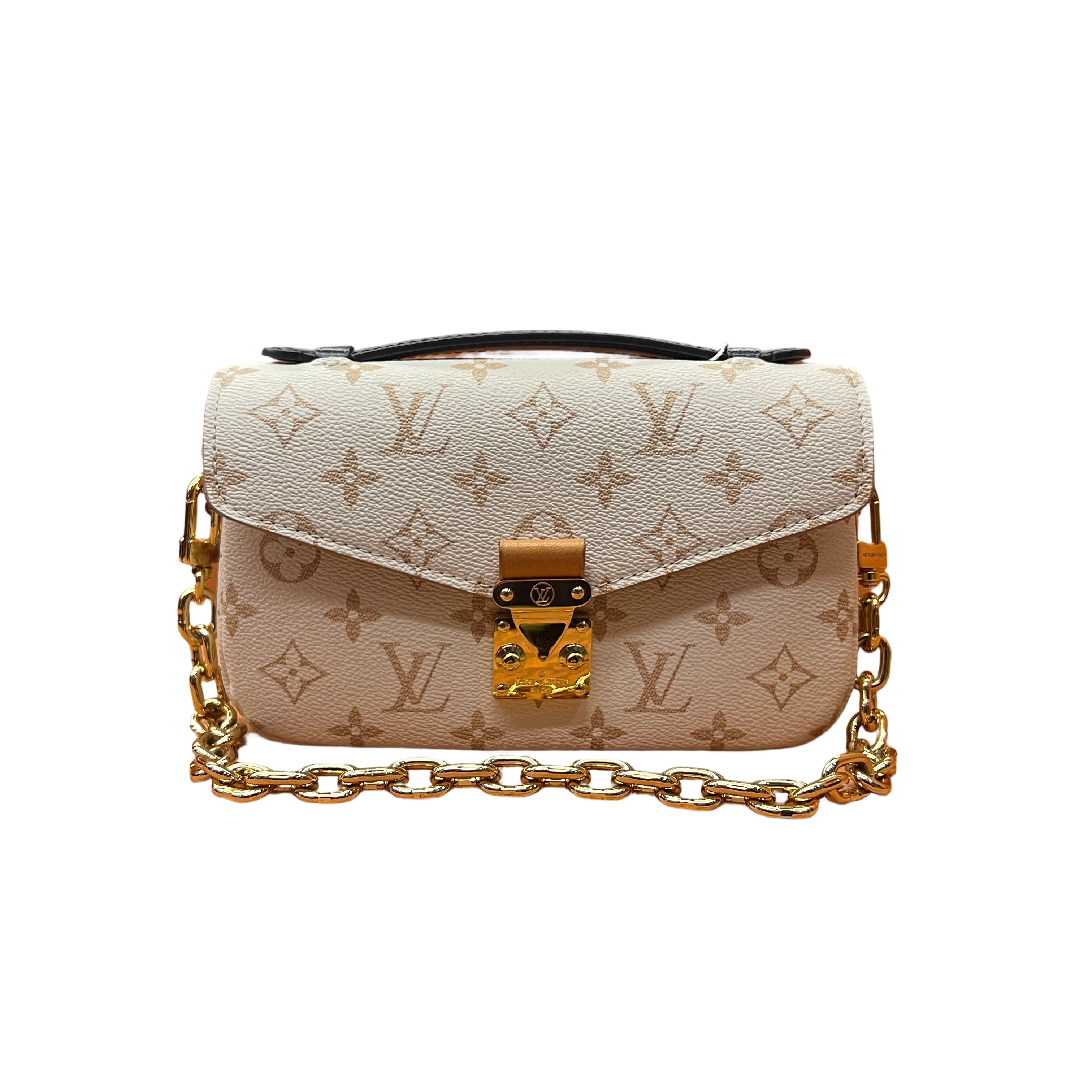 Louis Vuitton Pochette Métis East West Bag in Beige Monogram Empreinte Leather with Gold Chain
