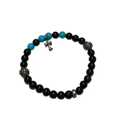 Chrome Hearts Bead Bracelet - Black Onyx & Turquoise - Silver Babyfat Cross Charm