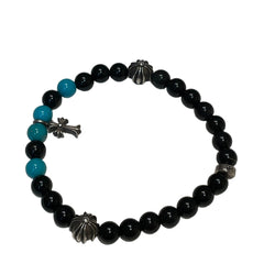Chrome Hearts Bead Bracelet - Black Onyx & Turquoise - Silver Babyfat Cross Charm