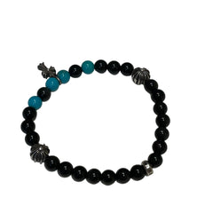 Chrome Hearts Bead Bracelet - Black Onyx & Turquoise - Silver Babyfat Cross Charm