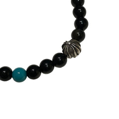 Chrome Hearts Bead Bracelet - Black Onyx & Turquoise - Silver Babyfat Cross Charm
