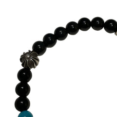 Chrome Hearts Bead Bracelet - Black Onyx & Turquoise - Silver Babyfat Cross Charm