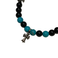 Chrome Hearts Bead Bracelet - Black Onyx & Turquoise - Silver Babyfat Cross Charm