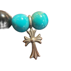 Chrome Hearts Bead Bracelet - Black Onyx & Turquoise - Silver Babyfat Cross Charm