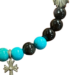 Chrome Hearts Bead Bracelet - Black Onyx & Turquoise - Silver Babyfat Cross Charm