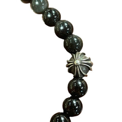 Chrome Hearts Bead Bracelet - Black Onyx & Turquoise - Silver Babyfat Cross Charm