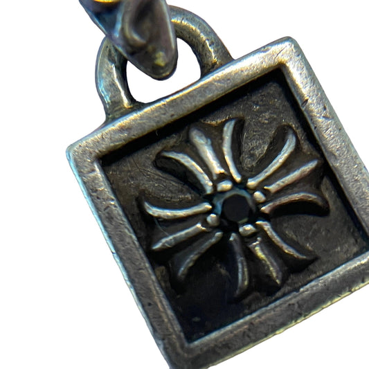 Chrome Hearts Framed CH Plus Square Pendant in Sterling Silver front view.Back of Chrome Hearts pendant showing 1998 and .925 sterling silver hallmarks