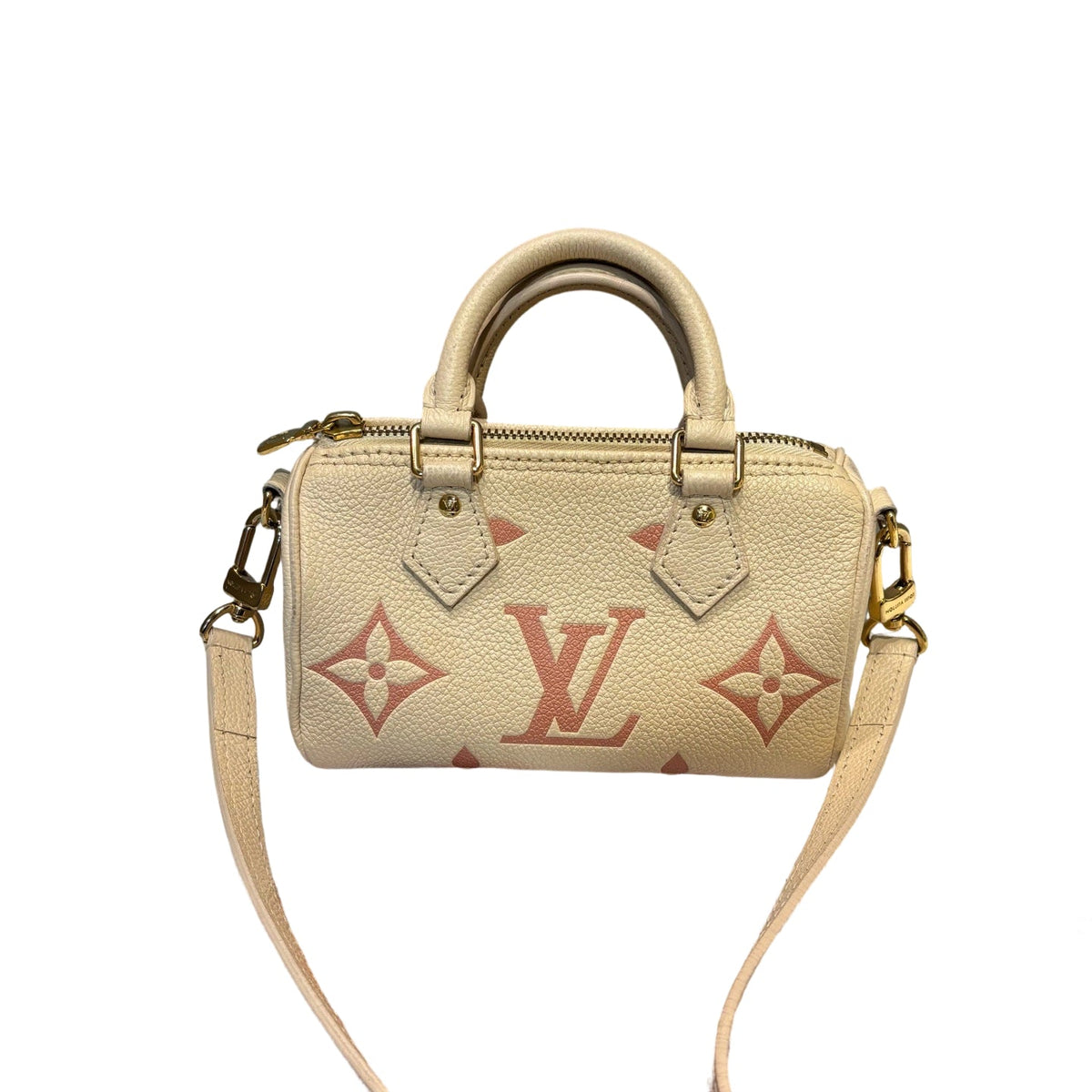 Louis Vuitton Nano Speedy Bicolor Empreinte Leather Cream and Pink Crossbody Bag