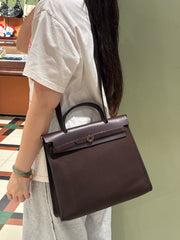 Hermès Herbag Zip 31 - Chocolate / Ebene Canvas & Leather (The "Casual Kelly")