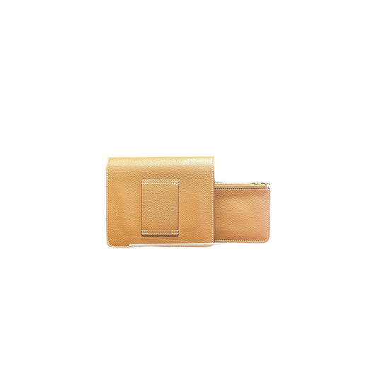 Hermès Roulis Slim Wallet - Gold Grained Leather (with Aftermarket Strap for Crossbody)