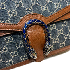 Gucci Dionysus Small Shoulder Bag - GG Monogram Denim & Brown Leather (28cm)