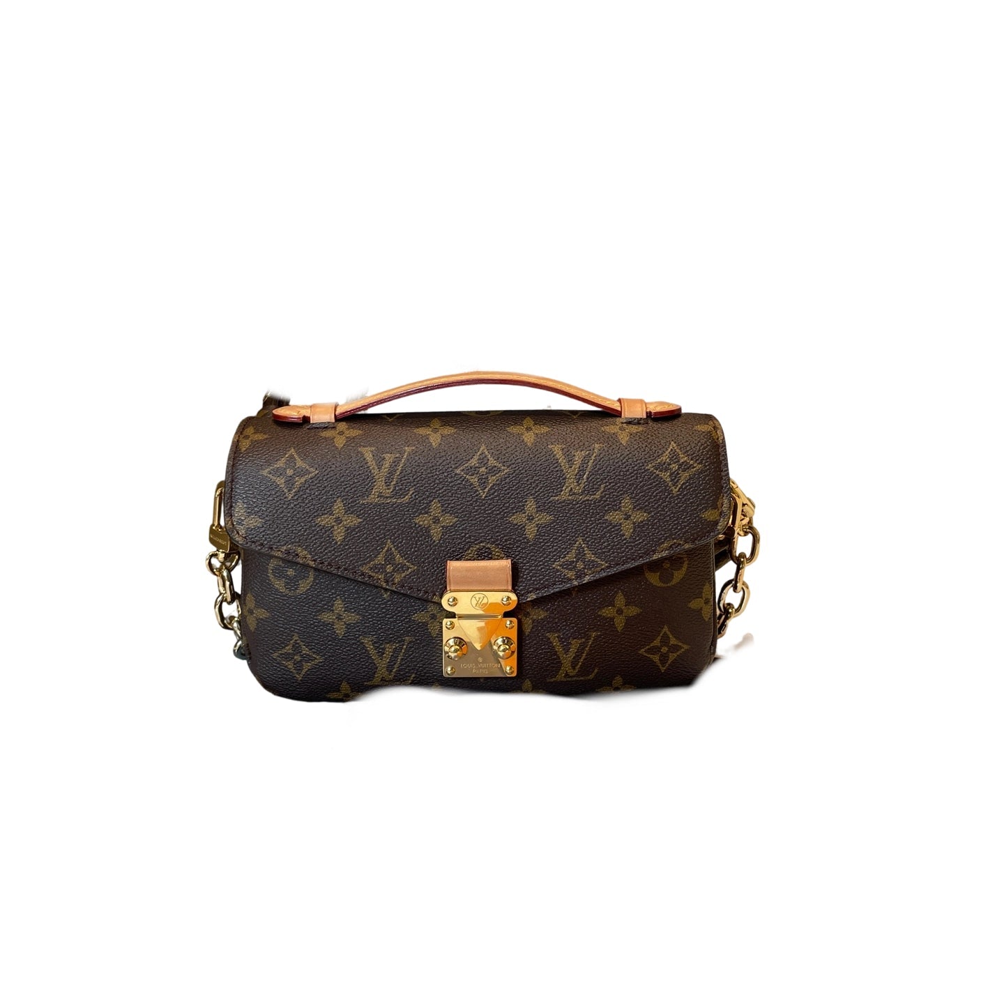 Louis Vuitton Pochette Métis East-West in Monogram canvas with S-lock closure and gold-tone chain strap