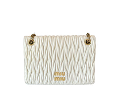 Miu Miu Matelassé White Nappa Leather Chain Bag with Gold Hardware Front View