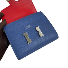 Hermès Constance Wallet in Agate Blue and Red with Silver Hardware
