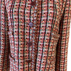 Chanel Red Multi-Color Tweed Jacket | Size FR 40 (US 8) | Collarless Button Down | Excellent Condition