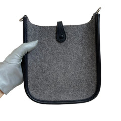 Rare Limited Material: Hermès Mini Evelyne in Black and Mid-Grey Felt with Silver Hardware