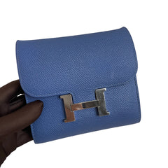 Hermès Constance Wallet in Agate Blue and Red with Silver Hardware