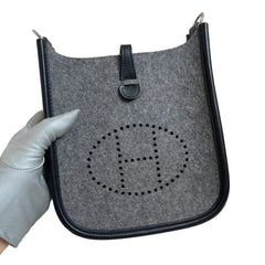Rare Limited Material: Hermès Mini Evelyne in Black and Mid-Grey Felt with Silver Hardware