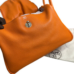 Hermès Lindy 34 in Orange Taurillon Clemence with Silver Hardware