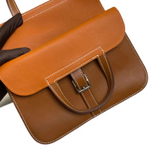 Hermès Halzan Mini in Saddle Leather with Silver Hardware