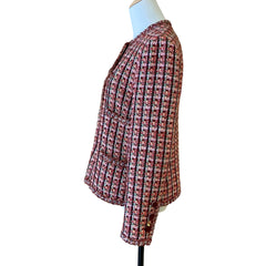 Chanel Red Multi-Color Tweed Jacket | Size FR 40 (US 8) | Collarless Button Down | Excellent Condition